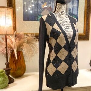 **CLEARANCE** Banana Republic Diamond Sequin Cardigan size Small, Gray, Gold